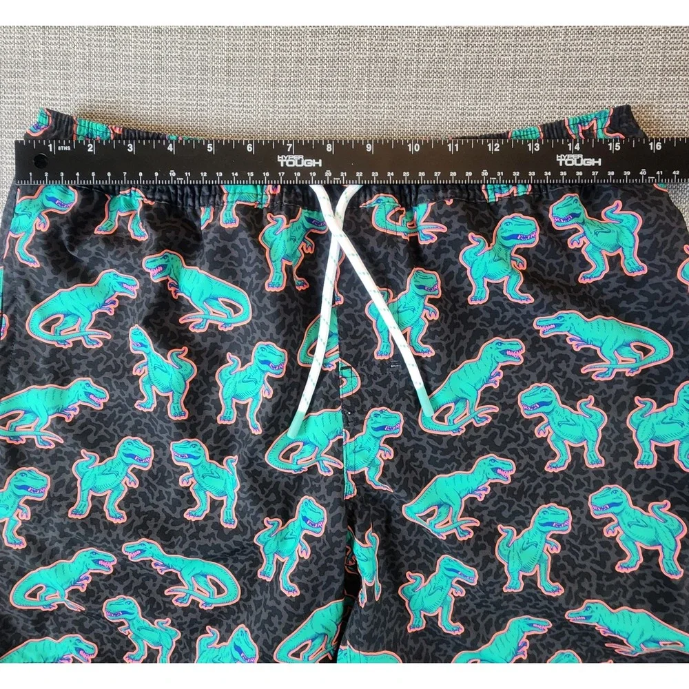 Member's Mark Mens M Resort Swim Trunk Black Green Dinosaur Print Board Shorts
